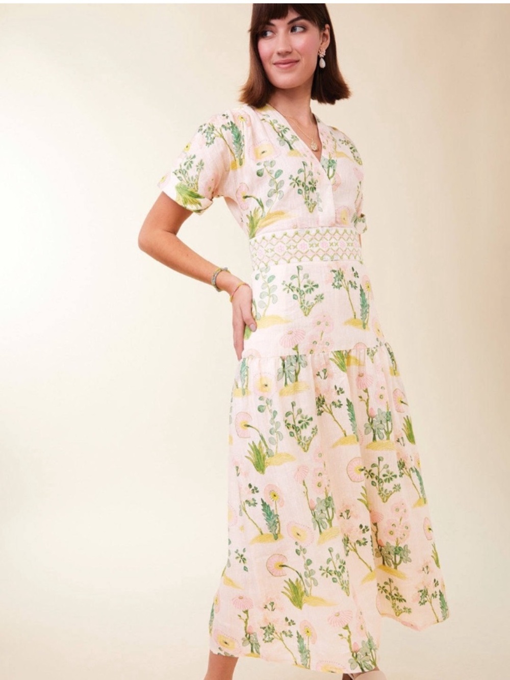 Spartina Natalee Midi Floral Dress XL Linen Cotton Garden Botanical